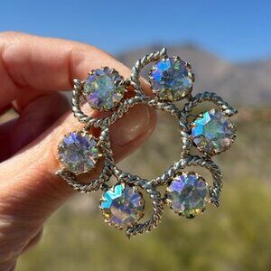 KRAMER Aurora Borealis AB Lavender Crystal Gold Circle BROOCH